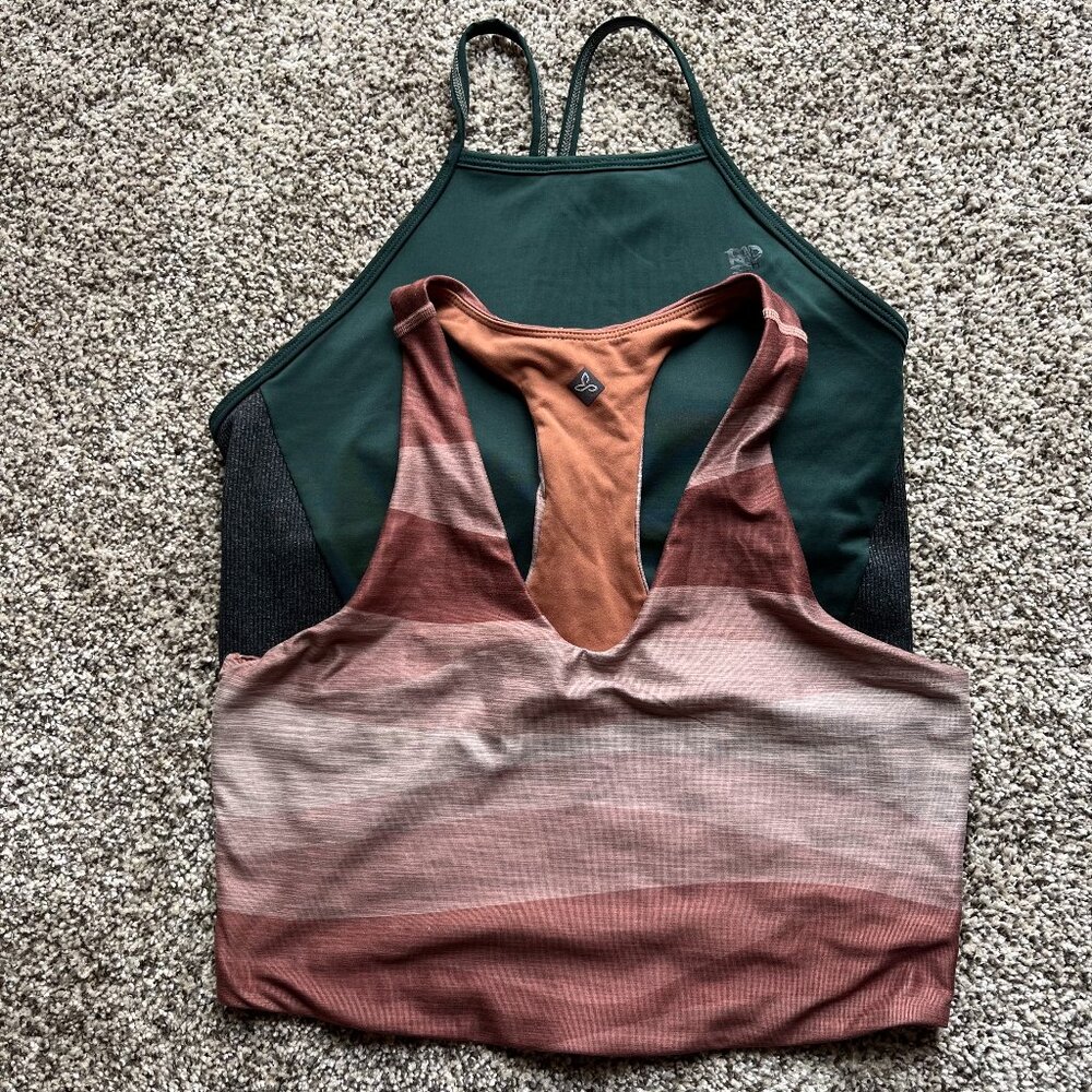 Bundle Prana crop top reversible XS brown, sports bra apron crop top XS green